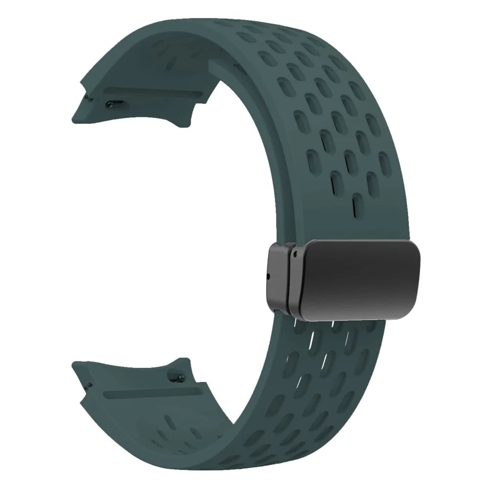 Silicone Strap for Samsung Galaxy Watch7 / Watch6 / Watch 5 44mm 40mm Wrist Strap with Black Magnetic Buckle - Midnight Green - 2