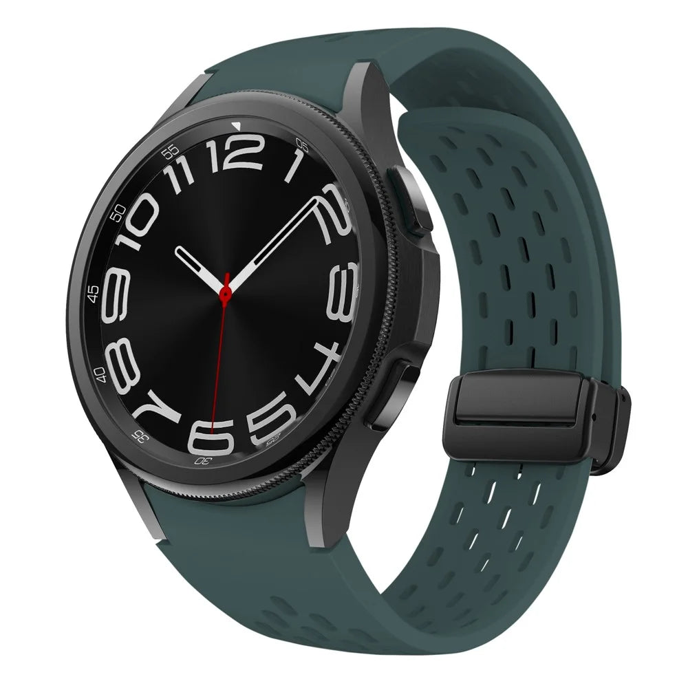 Silicone Strap for Samsung Galaxy Watch7 / Watch6 / Watch 5 44mm 40mm Wrist Strap with Black Magnetic Buckle - Midnight Green - 4