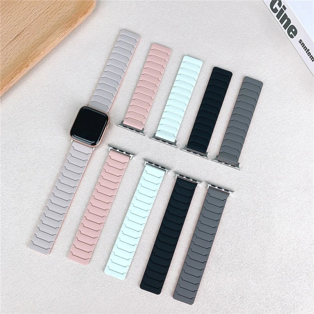Silicone Strap for Apple Watch Series 11 10 42mm / 9 8 7 41mm / SE3 SE2 SE 6 5 4 40mm / 3 2 1 38mm Magnetic Band - Starlight+Orange - 7