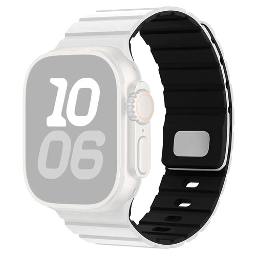 Silicone Band for Apple Watch Series 11 10 42mm / 9 8 7 41mm / SE3 SE2 SE 6 5 4 40mm / 3 2 1 38mm Magnetic Quick Release Strap - White+Black - 1