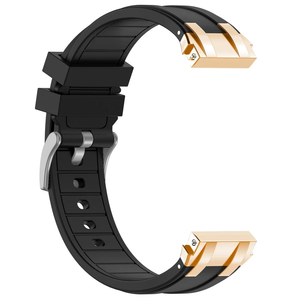 For Samsung Galaxy Watch4 40mm / 44mm / Huawei Watch GT 3 Pro 43mm Watch Band 20mm Royal Oak Style Silicone Strap Gold Metal Buckle - Black - 1