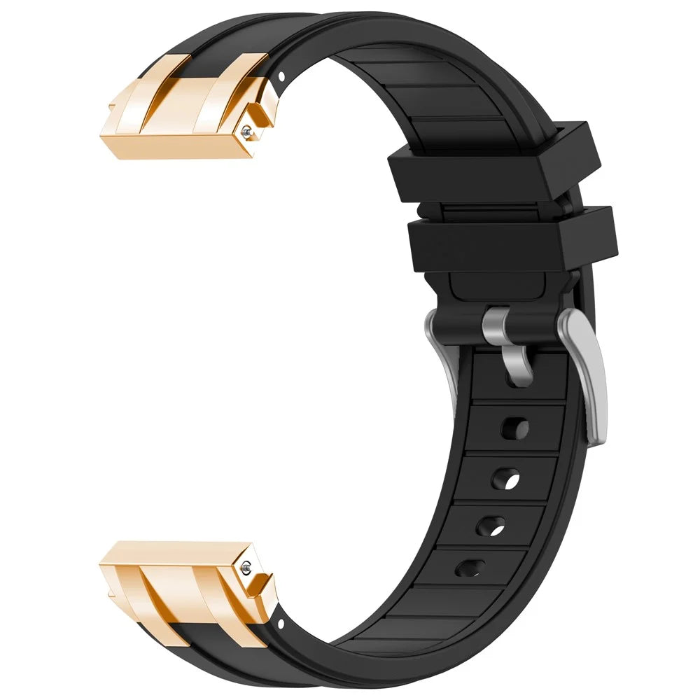 For Samsung Galaxy Watch4 40mm / 44mm / Huawei Watch GT 3 Pro 43mm Watch Band 20mm Royal Oak Style Silicone Strap Gold Metal Buckle - Black - 2