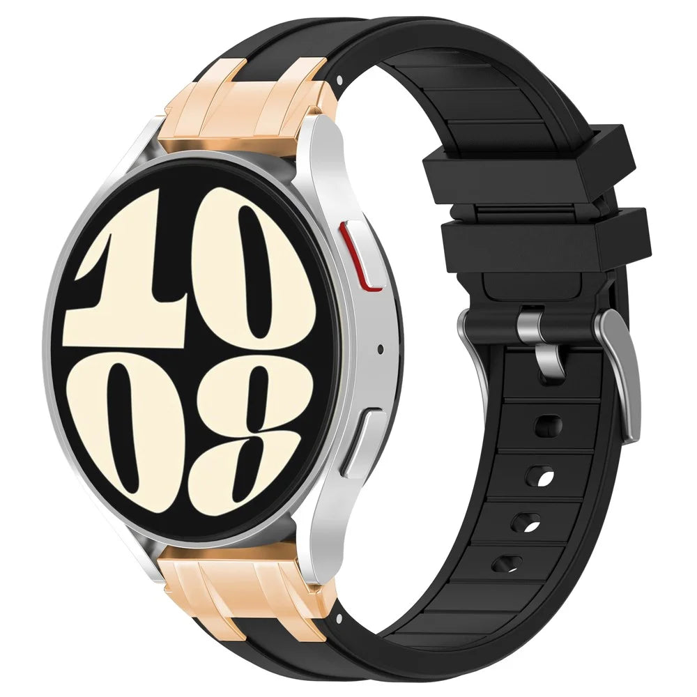 For Samsung Galaxy Watch4 40mm / 44mm / Huawei Watch GT 3 Pro 43mm Watch Band 20mm Royal Oak Style Silicone Strap Gold Metal Buckle - Black - 3