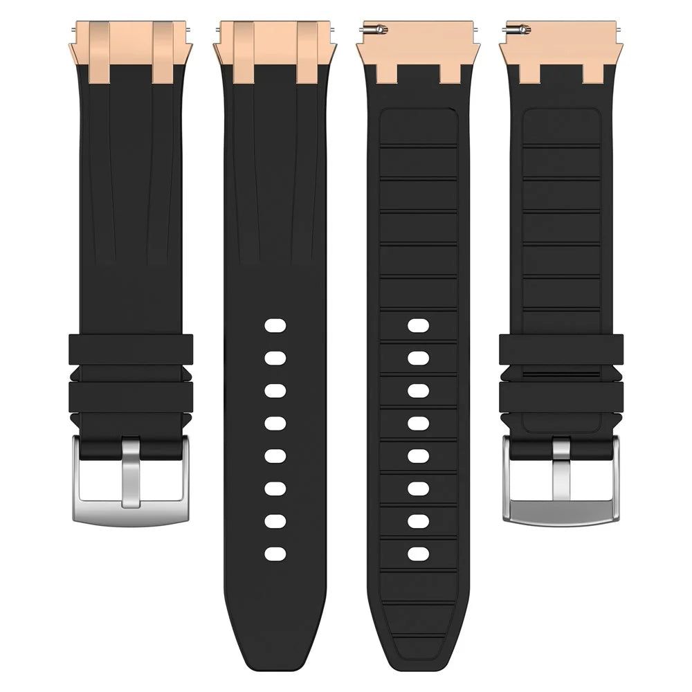 For Samsung Galaxy Watch4 40mm / 44mm / Huawei Watch GT 3 Pro 43mm Watch Band 20mm Royal Oak Style Silicone Strap Gold Metal Buckle - Black - 4