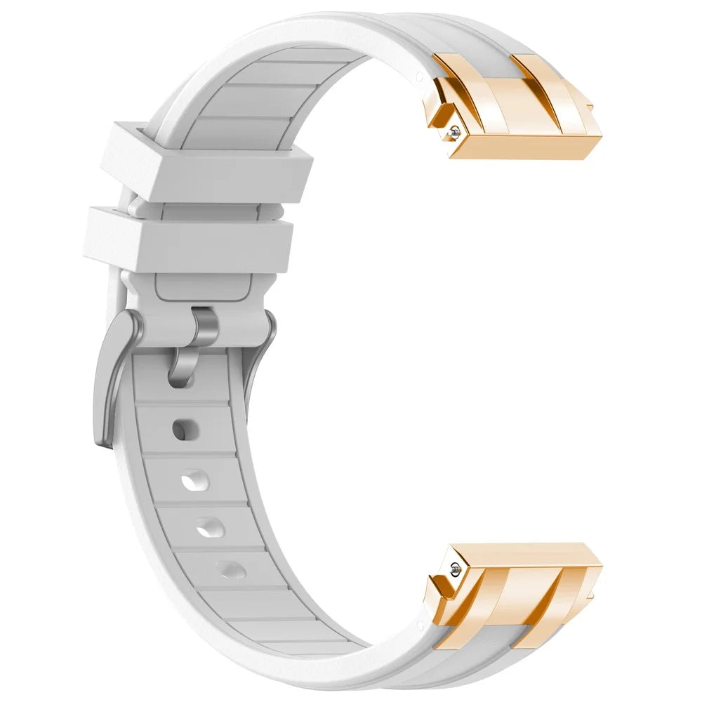 For Xiaomi Redmi Watch 5 Active / Huawei Watch GT 5 46mm Watch Band 22mm Royal Oak Style Silicone Strap Gold Metal Buckle - White - 1