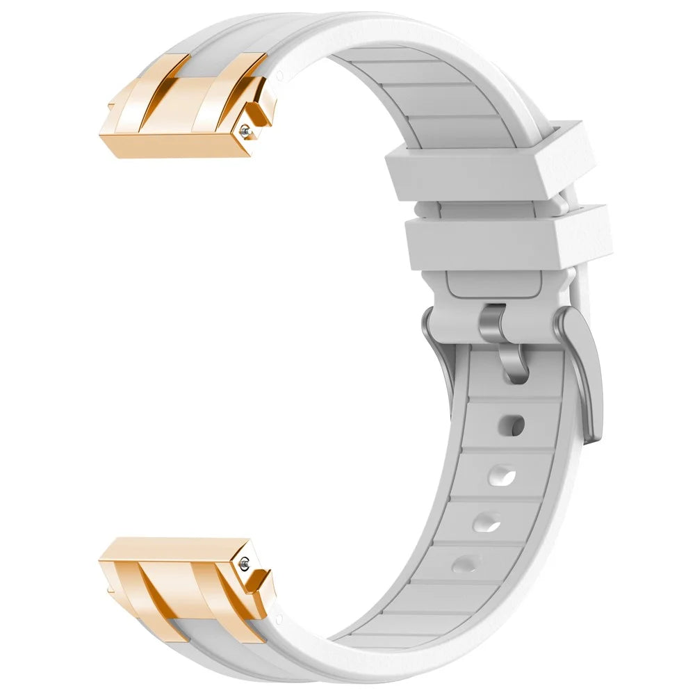 For Xiaomi Redmi Watch 5 Active / Huawei Watch GT 5 46mm Watch Band 22mm Royal Oak Style Silicone Strap Gold Metal Buckle - White - 2