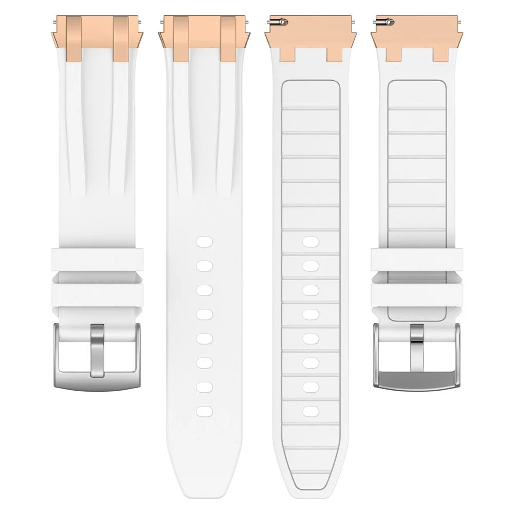 For Xiaomi Redmi Watch 5 Active / Huawei Watch GT 5 46mm Watch Band 22mm Royal Oak Style Silicone Strap Gold Metal Buckle - White - 4