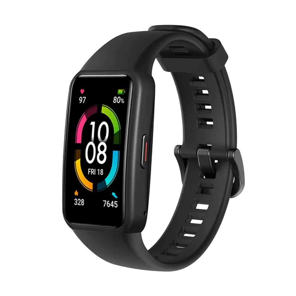Solid Color Soft Silicone Watch Strap for Honor Band 6 - Black - 4