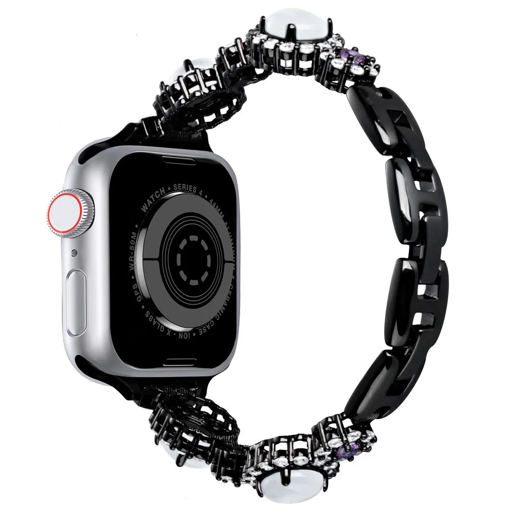 Watch Band For Apple Watch Series 11 10 42mm / 9 8 7 41mm / SE3 SE2 SE 6 5 4 40mm / 3 2 1 38mm Gemstone Design Metal Strap - Black - 1