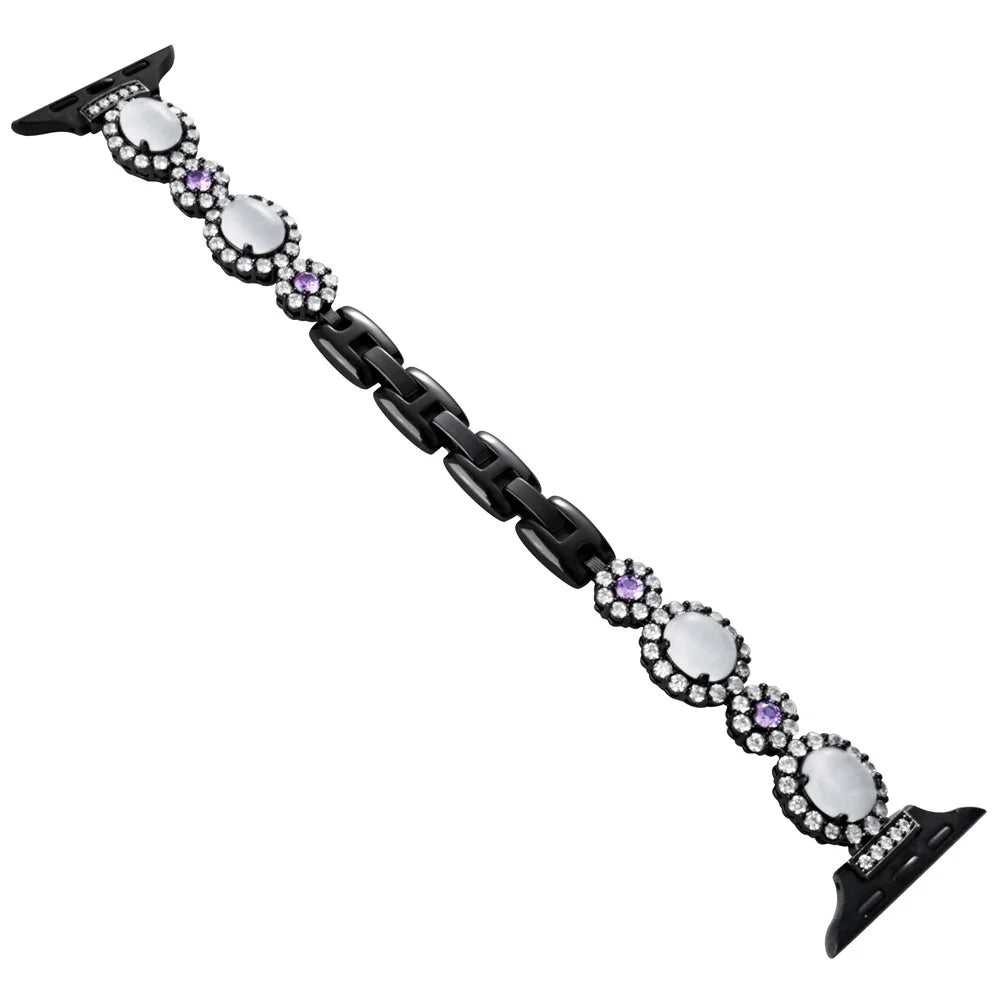 Watch Band For Apple Watch Series 11 10 42mm / 9 8 7 41mm / SE3 SE2 SE 6 5 4 40mm / 3 2 1 38mm Gemstone Design Metal Strap - Black - 2