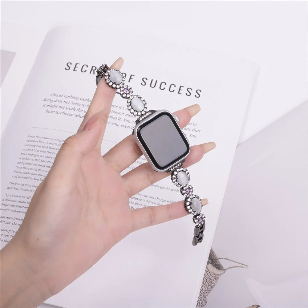 Watch Band For Apple Watch Series 11 10 42mm / 9 8 7 41mm / SE3 SE2 SE 6 5 4 40mm / 3 2 1 38mm Gemstone Design Metal Strap - Black - 3