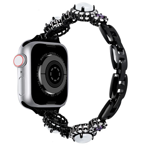 Watch Band For Apple Watch Ultra 3 2 1 49mm / Series 11 10 46mm / 9 8 7 45mm / SE3 SE2 SE 6 5 4 44mm / 3 2 1 42mm Gemstone Design Metal Strap - Black - 1