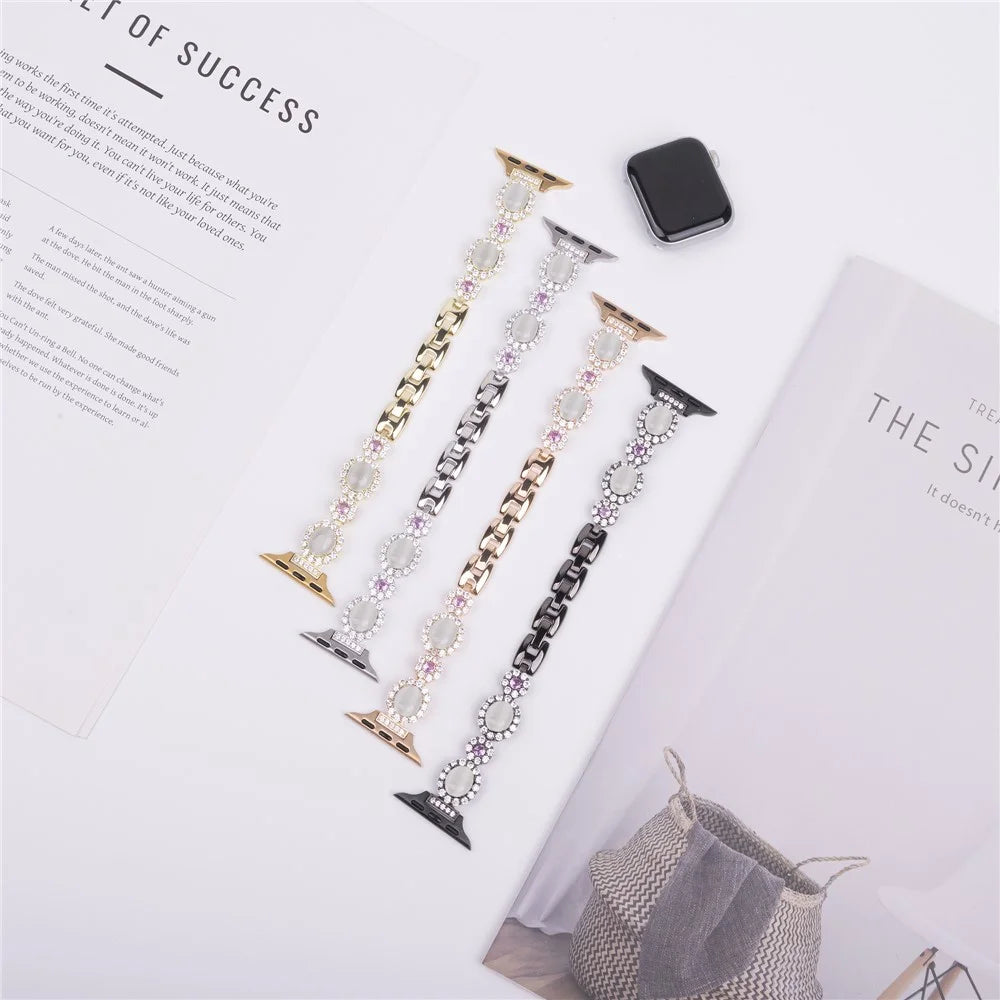 Watch Band For Apple Watch Ultra 3 2 1 49mm / Series 11 10 46mm / 9 8 7 45mm / SE3 SE2 SE 6 5 4 44mm / 3 2 1 42mm Gemstone Design Metal Strap - Black - 5