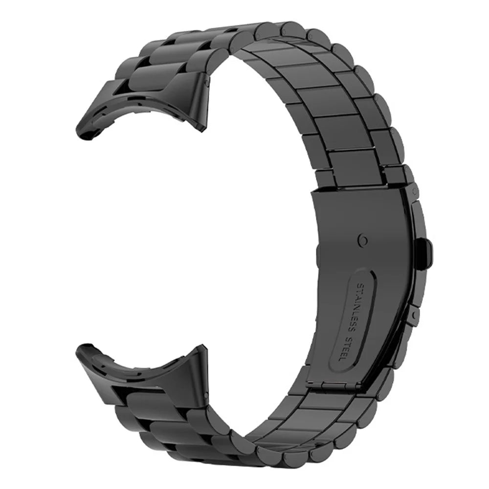 For Google Pixel Watch 4 45mm / Watch 3 45mm Watch Band Three Beads Stainless Steel Strap - Black - 1
