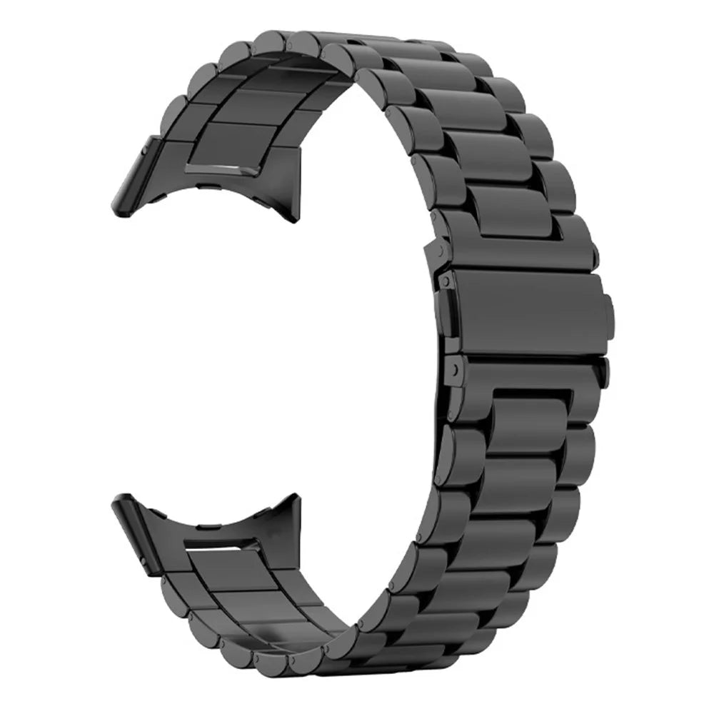 For Google Pixel Watch 4 45mm / Watch 3 45mm Watch Band Three Beads Stainless Steel Strap - Black - 2
