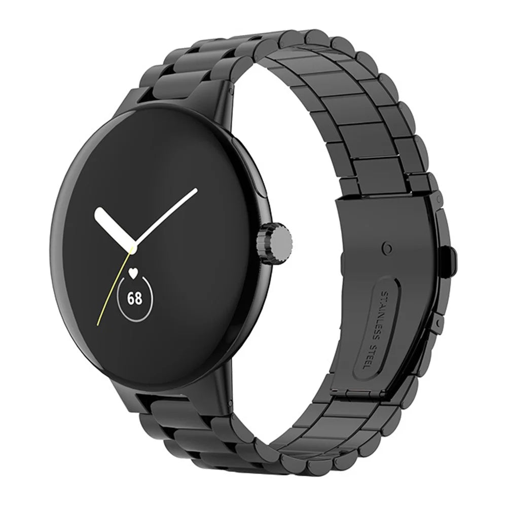 For Google Pixel Watch 4 45mm / Watch 3 45mm Watch Band Three Beads Stainless Steel Strap - Black - 3