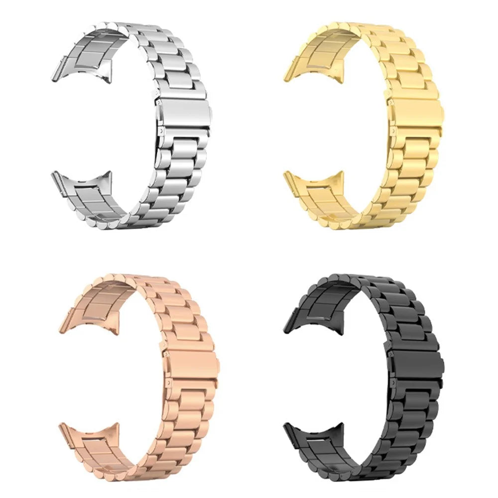 For Google Pixel Watch 4 45mm / Watch 3 45mm Watch Band Three Beads Stainless Steel Strap - Black - 5