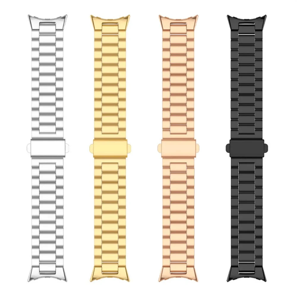 For Google Pixel Watch 4 45mm / Watch 3 45mm Watch Band Three Beads Stainless Steel Strap - Black - 6