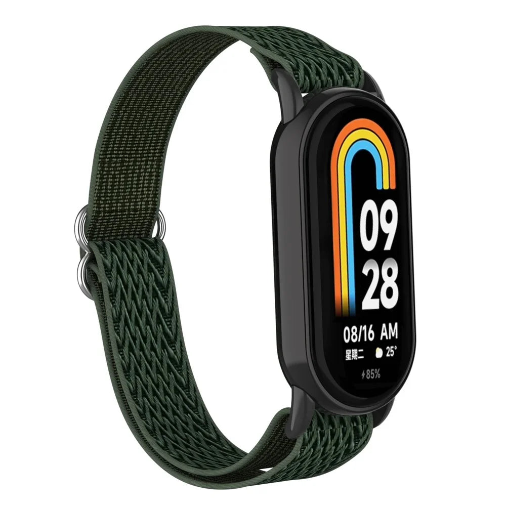 For Xiaomi Smart Band 9  /  8 Nylon Wave Pattern Watch Strap Metal Clasp Adjustable Wristband - Dark Green - 3