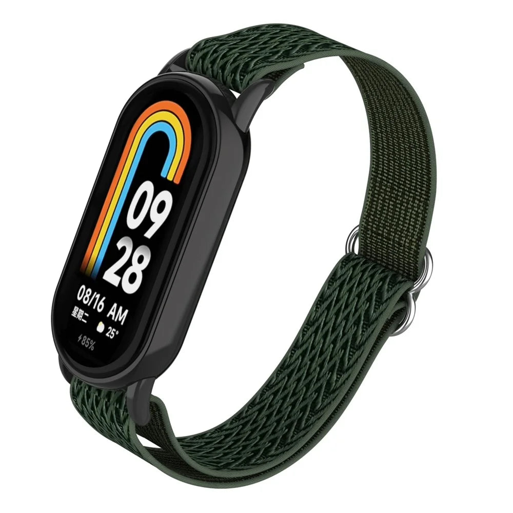 For Xiaomi Smart Band 9  /  8 Nylon Wave Pattern Watch Strap Metal Clasp Adjustable Wristband - Dark Green - 4