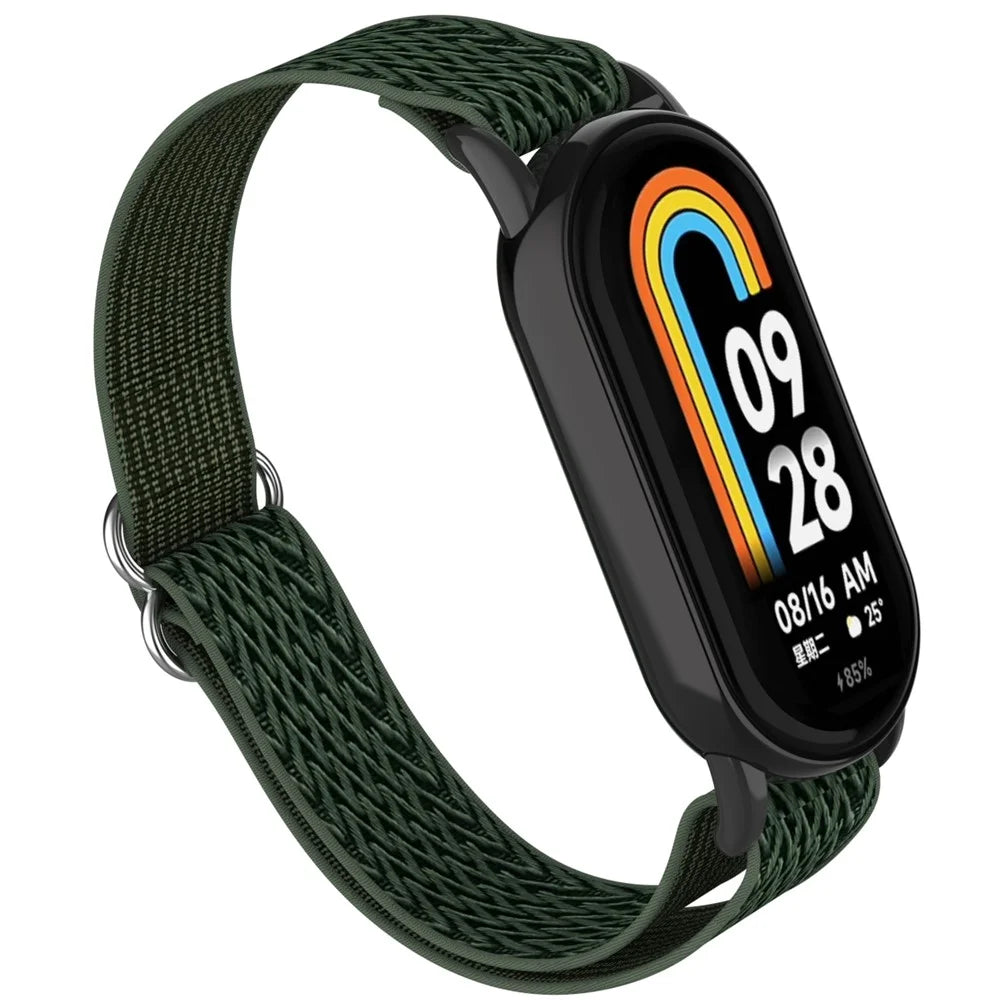 For Xiaomi Smart Band 9  /  8 Nylon Wave Pattern Watch Strap Metal Clasp Adjustable Wristband - Dark Green - 5