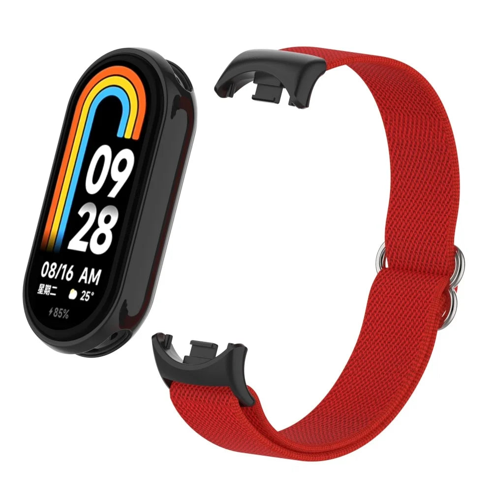For Xiaomi Smart Band 9 / Smart Band 8 Nylon Wrist Strap with Connector Elastic Watch Band - Red - 3