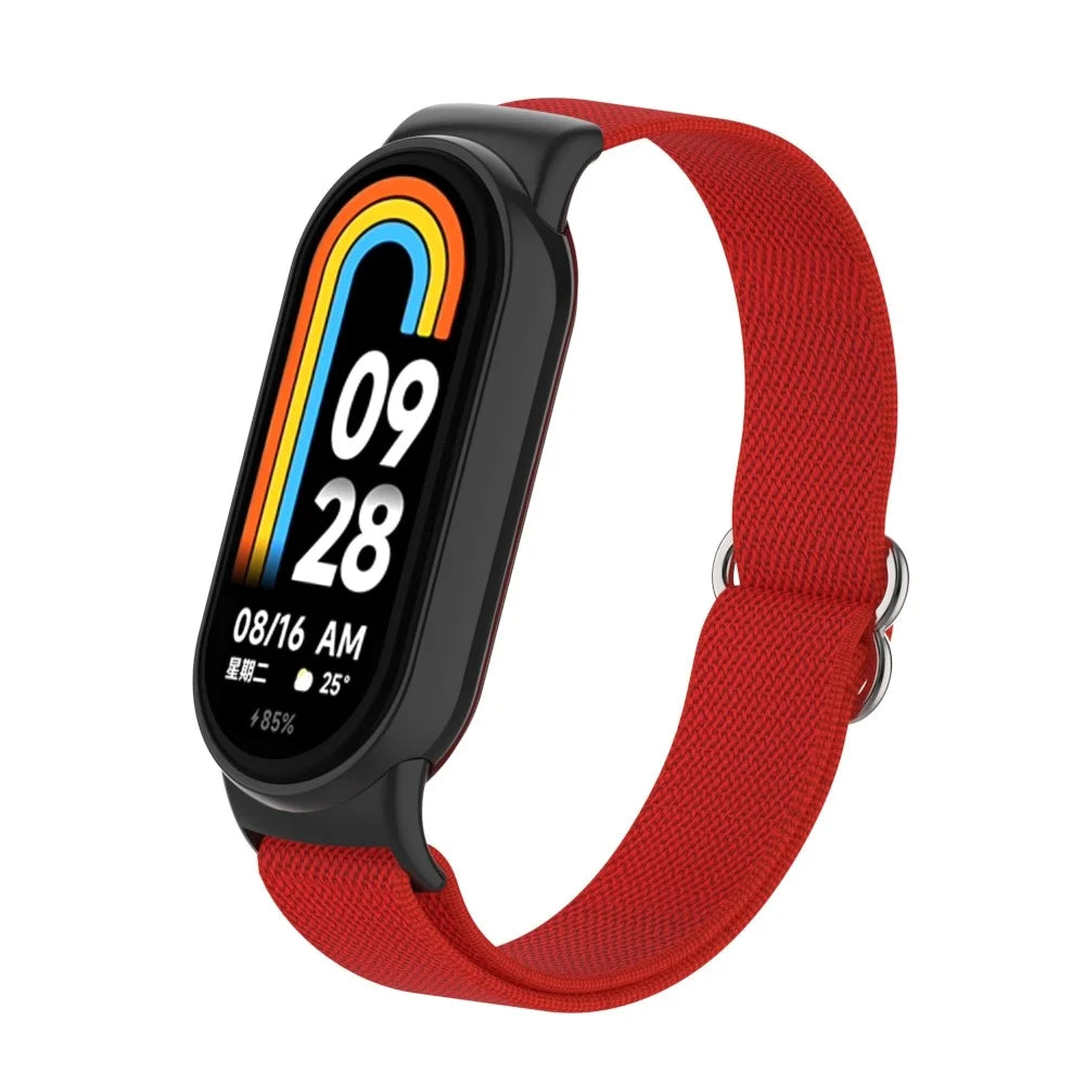 For Xiaomi Smart Band 9 / Smart Band 8 Nylon Wrist Strap with Connector Elastic Watch Band - Red - 4
