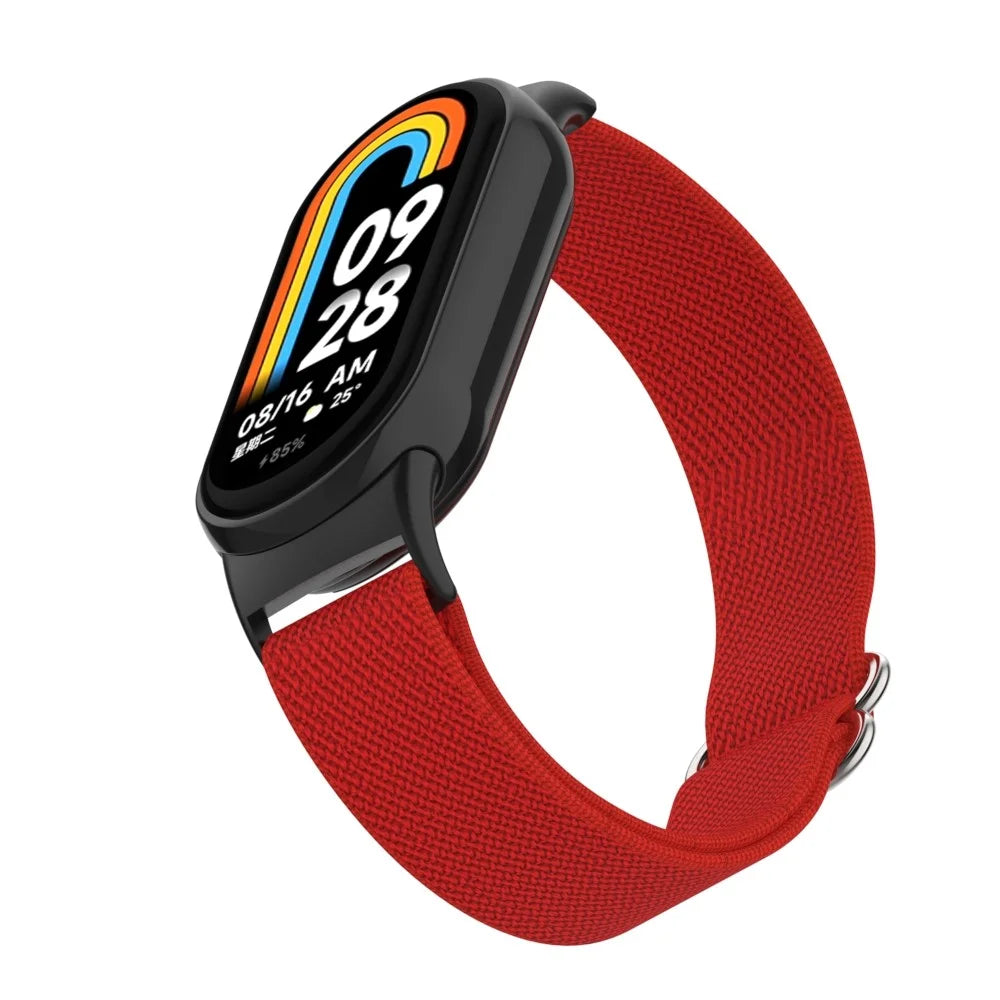 For Xiaomi Smart Band 9 / Smart Band 8 Nylon Wrist Strap with Connector Elastic Watch Band - Red - 5