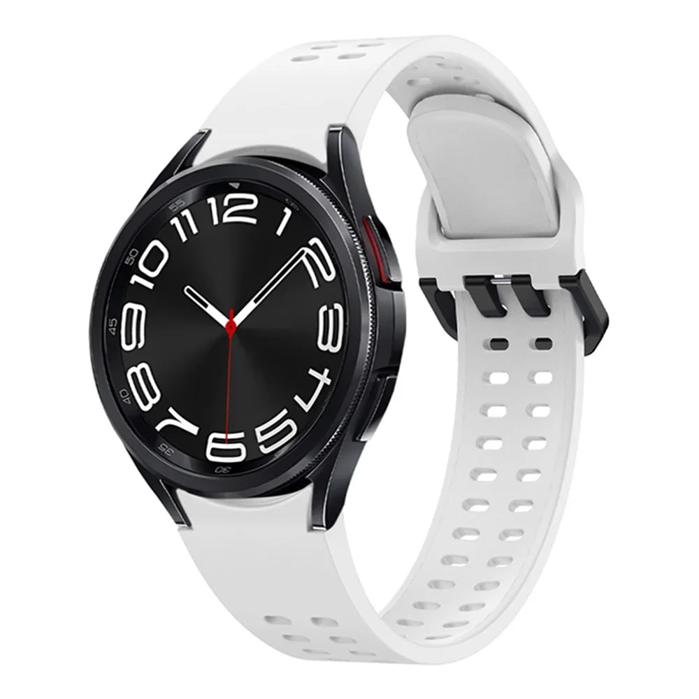 For Samsung Galaxy Watch7  /  Watch6  /  Watch 5 44mm 40mm Silicone Watch Band Double Hole Button Strap - White - 2