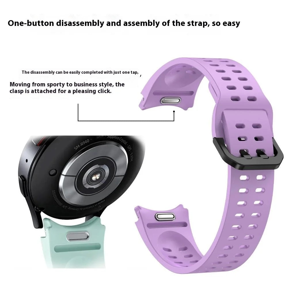 For Samsung Galaxy Watch7  /  Watch6  /  Watch 5 44mm 40mm Silicone Watch Band Double Hole Button Strap - White - 5