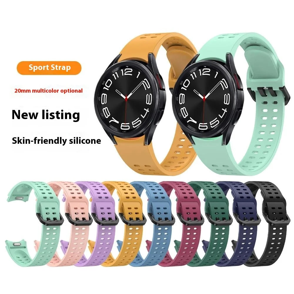 For Samsung Galaxy Watch7  /  Watch6  /  Watch 5 44mm 40mm Silicone Watch Band Double Hole Button Strap - White - 6
