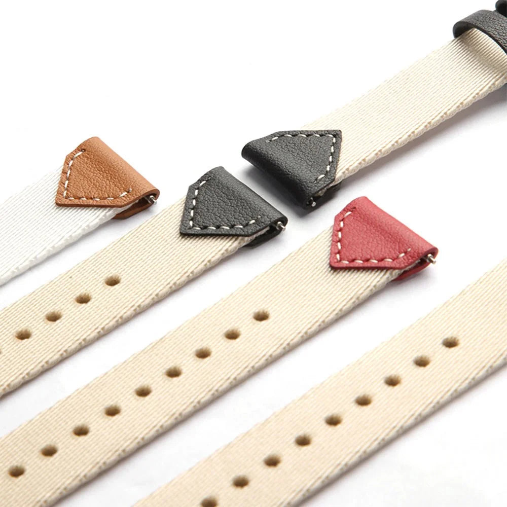 Watch Strap For Huawei Watch GT 5 Pro 42m / GT 5 41mm / GT 4 41mm / GT 3 42mm , 18mm Leather Nylon Woven Watch Band - Saddle Brown - 4