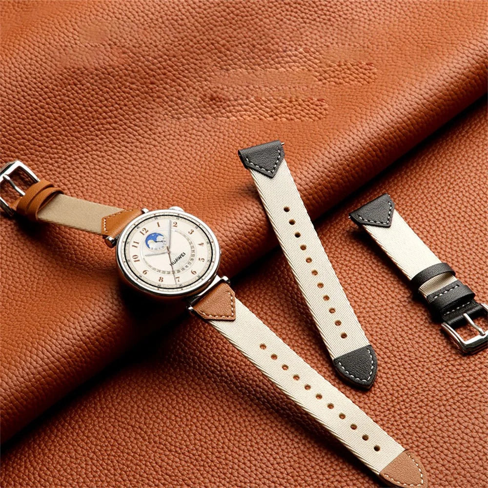Watch Strap For Huawei Watch GT 5 Pro 42m / GT 5 41mm / GT 4 41mm / GT 3 42mm , 18mm Leather Nylon Woven Watch Band - Saddle Brown - 7