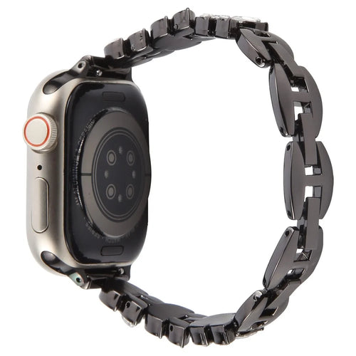 Watch Band For Apple Watch Series 11 10 42mm / 9 8 7 41mm / SE3 SE2 SE 6 5 4 40mm / 3 2 1 38mm Quick Release Leaf Diamond Alloy Strap - Black - 1