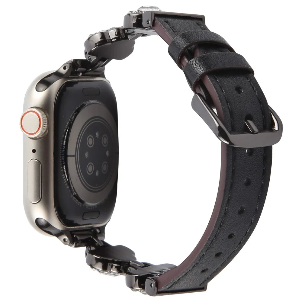 Watch Band For Apple Watch Series 11 10 42mm / 9 8 7 41mm / SE3 SE2 SE 6 5 4 40mm / 3 2 1 38mm Ultra Fiber Leather Diamond-Shaped Strap - Black - 1
