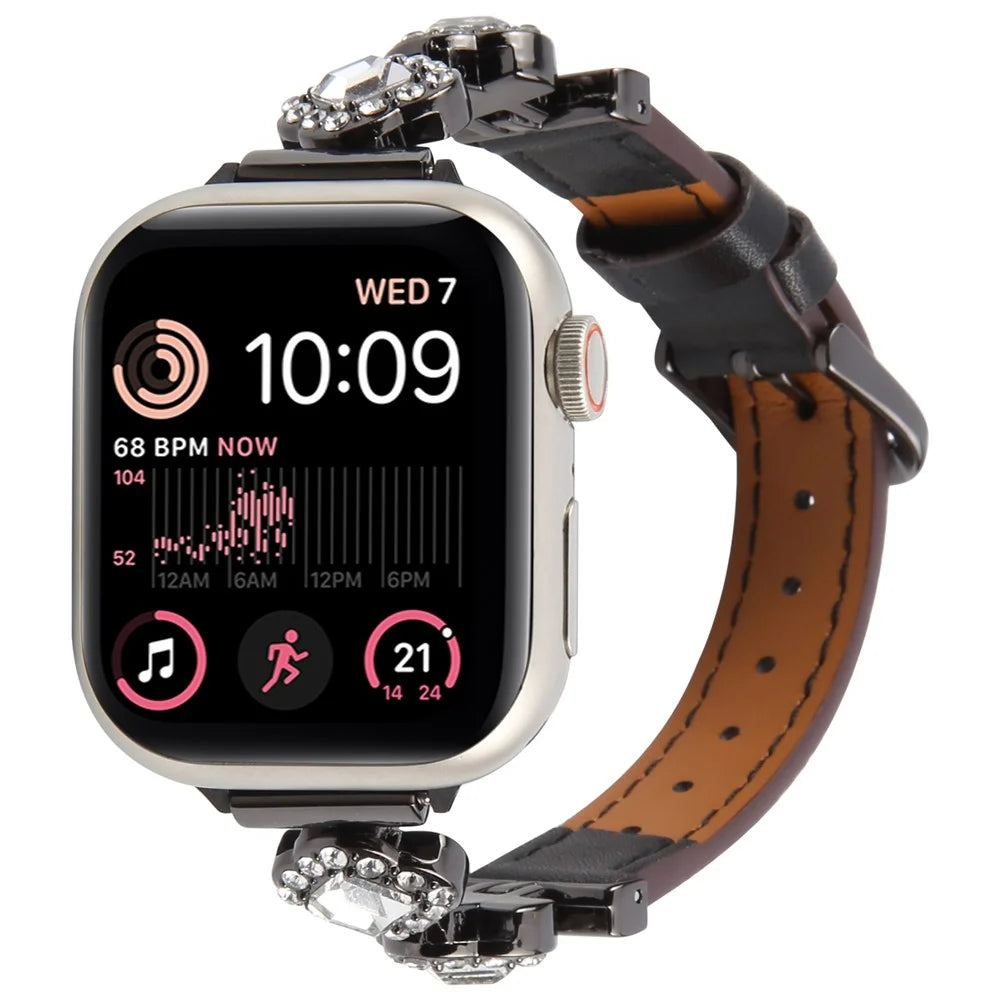 Watch Band For Apple Watch Series 11 10 42mm / 9 8 7 41mm / SE3 SE2 SE 6 5 4 40mm / 3 2 1 38mm Ultra Fiber Leather Diamond-Shaped Strap - Black - 2