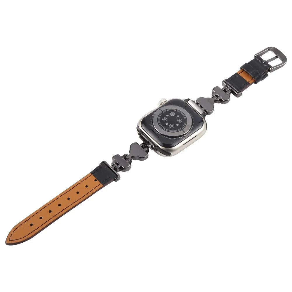 Watch Band For Apple Watch Series 11 10 42mm / 9 8 7 41mm / SE3 SE2 SE 6 5 4 40mm / 3 2 1 38mm Ultra Fiber Leather Diamond-Shaped Strap - Black - 4