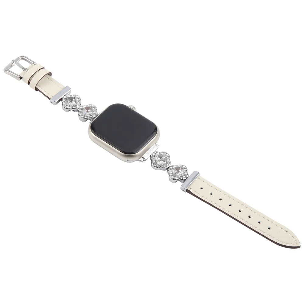 Watch Band For Apple Watch Ultra 3 2 1 49mm / Series 11 10 46mm / 9 8 7 45mm / SE3 SE2 SE 6 5 4 44mm / 3 2 1 42mm Ultra Fiber Leather Diamond-Shaped Strap - White - 3