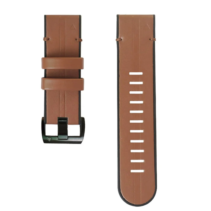 For Garmin Fenix 6X / 6X Plus  / 5X Plus / 3 / 3HR Watch Strap Genuine Leather + Silicone Wrist Band Replacement - Brown - 4