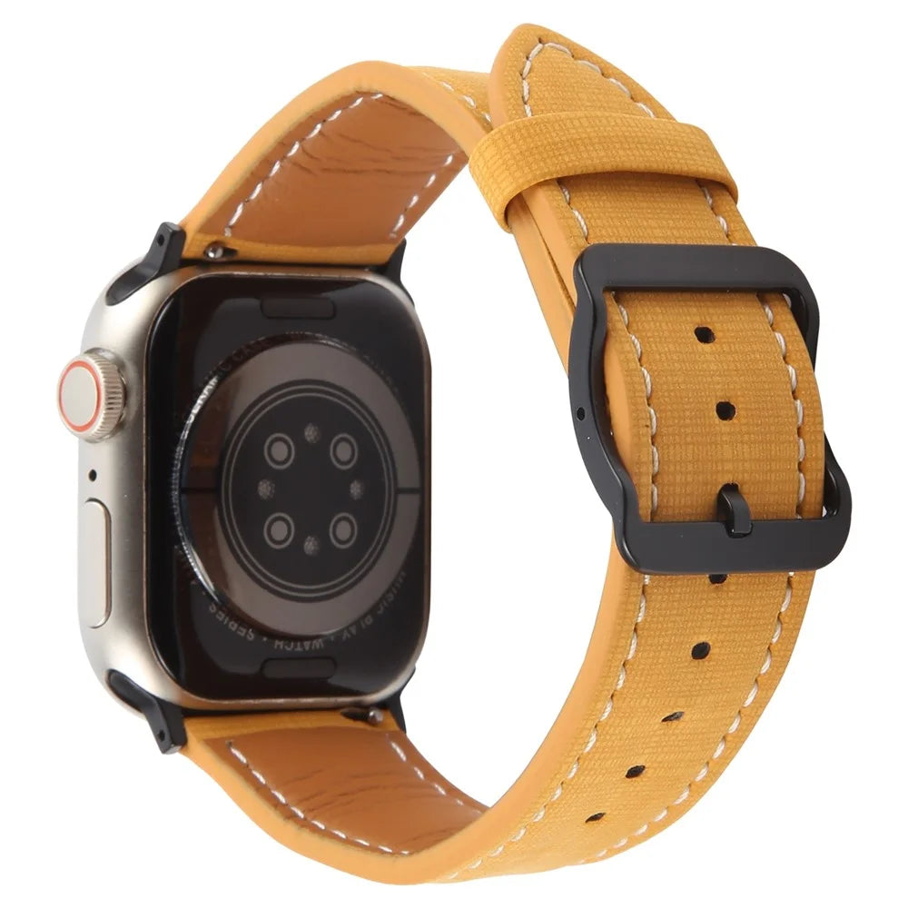 Watch Band For Apple Watch Series 11 10 42mm / 9 8 7 41mm / SE3 SE2 SE 6 5 4 40mm / 3 2 1 38mm Checkered Pattern Day-Shaped Buckle Leather Strap - Yellow - 1