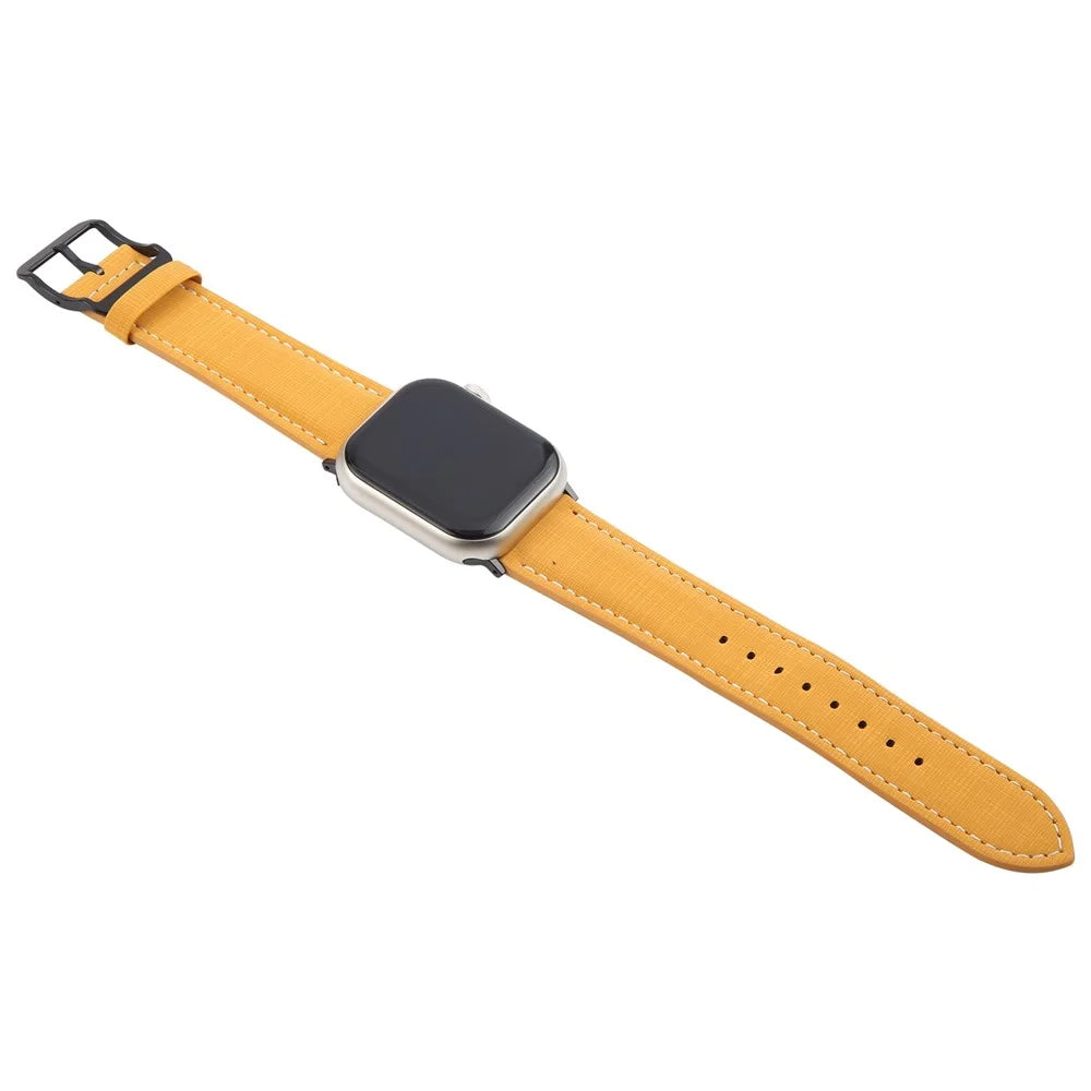 Watch Band For Apple Watch Series 11 10 42mm / 9 8 7 41mm / SE3 SE2 SE 6 5 4 40mm / 3 2 1 38mm Checkered Pattern Day-Shaped Buckle Leather Strap - Yellow - 3