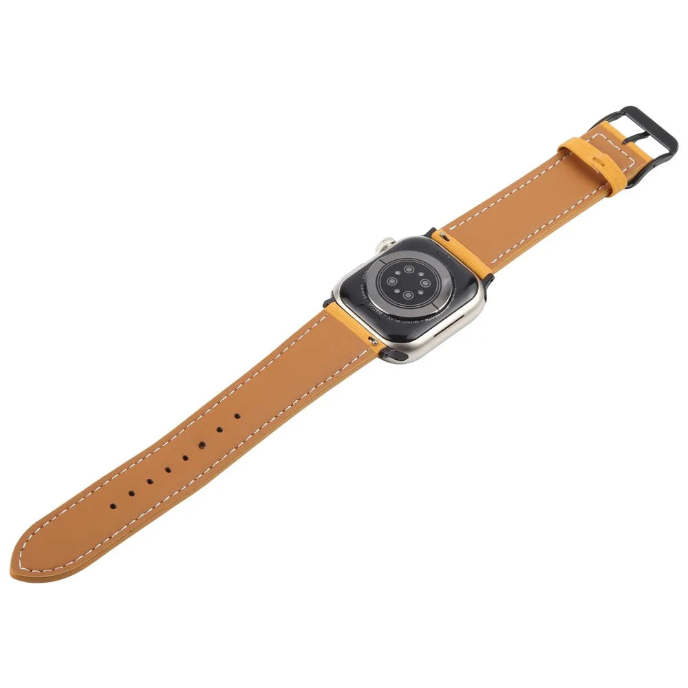 Watch Band For Apple Watch Series 11 10 42mm / 9 8 7 41mm / SE3 SE2 SE 6 5 4 40mm / 3 2 1 38mm Checkered Pattern Day-Shaped Buckle Leather Strap - Yellow - 4