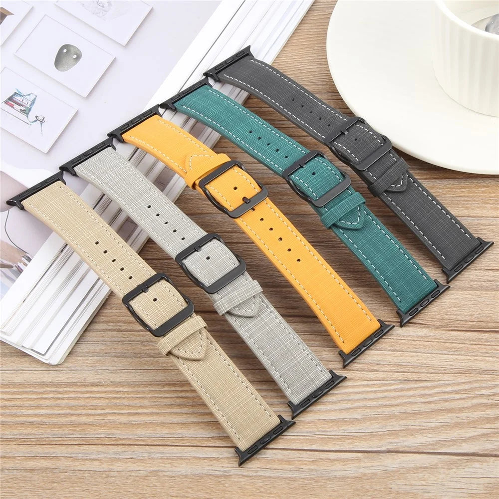 Watch Band For Apple Watch Series 11 10 42mm / 9 8 7 41mm / SE3 SE2 SE 6 5 4 40mm / 3 2 1 38mm Checkered Pattern Day-Shaped Buckle Leather Strap - Yellow - 6