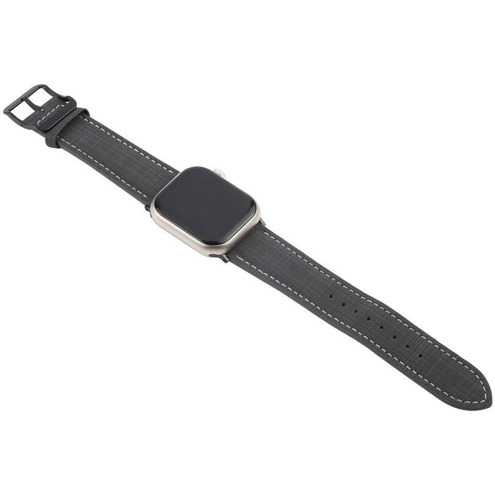 Watch Band For Apple Watch Ultra 3 2 1 49mm / Series 11 10 46mm / 9 8 7 45mm / SE3 SE2 SE 6 5 4 44mm / 3 2 1 42mm Checkered Pattern Day-Shaped Buckle Leather Strap - Black - 3