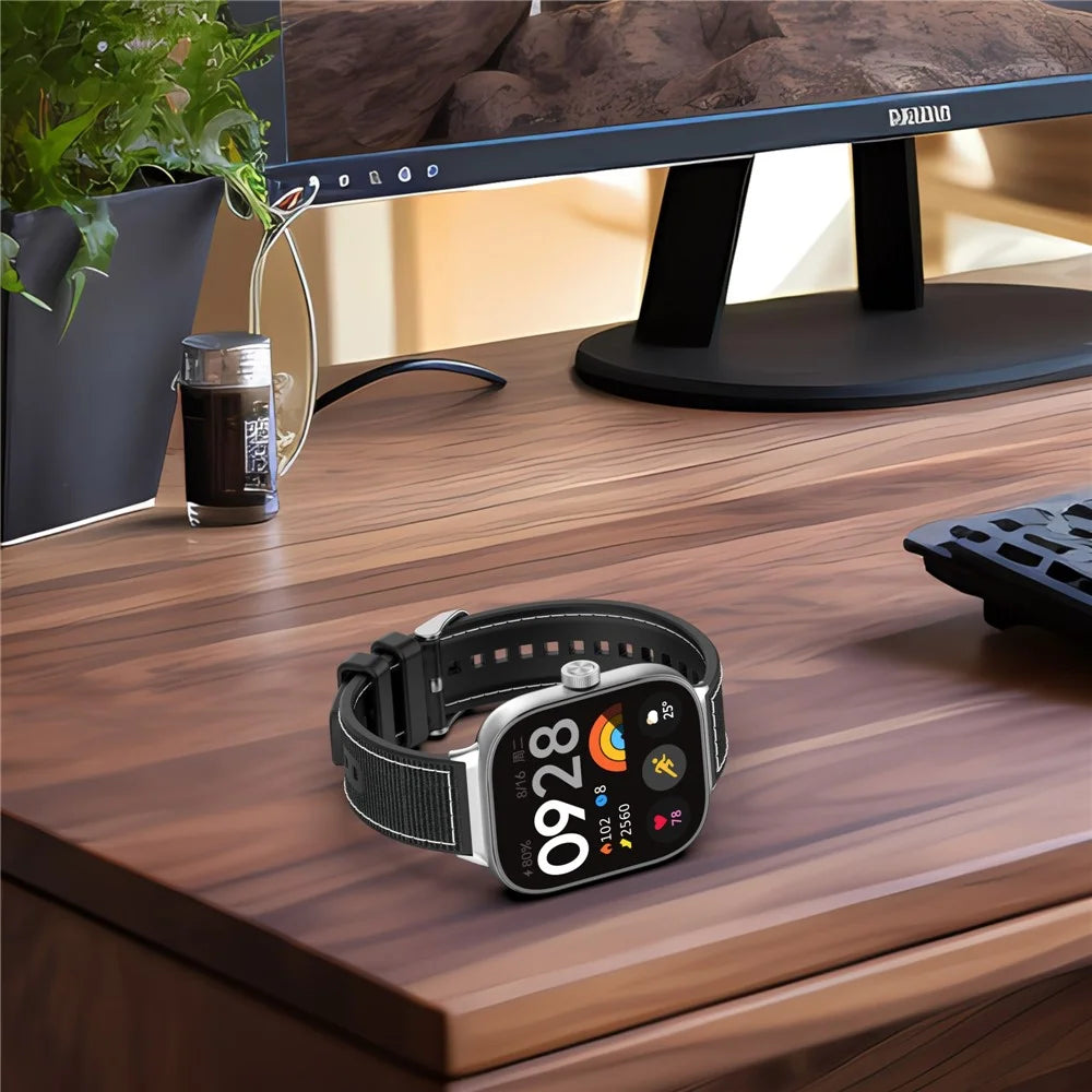 Silicone Strap for Xiaomi Smart Band 10 Pro / 9 Pro / 8 Pro / Redmi Watch 6 / 5 / 4 Composite Woven Watch Band - Black - 7