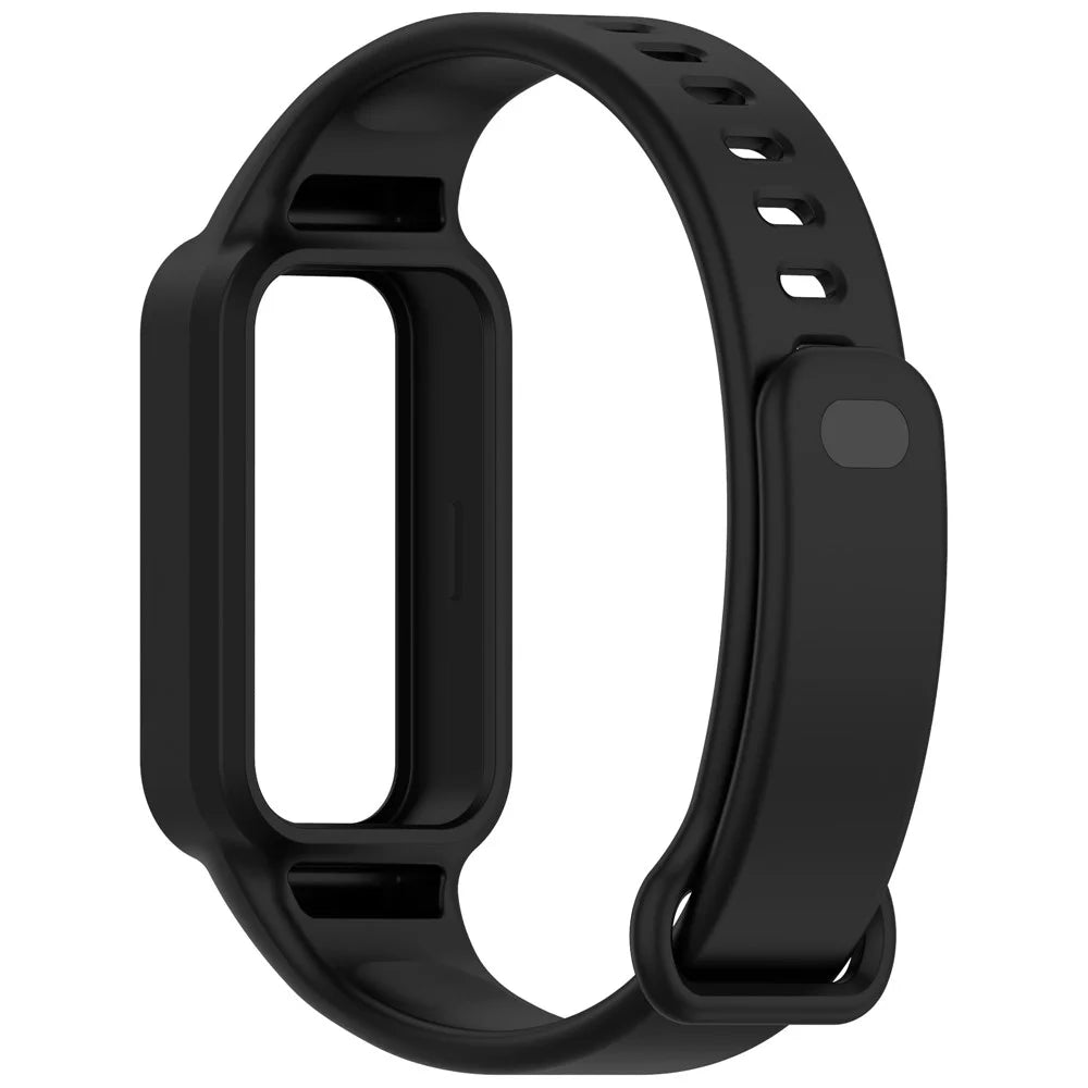 For Xiaomi Smart Band 9 Active / Redmi Band 3 Watch Band Soft Silicone Strap with Watch Case - Black - 3