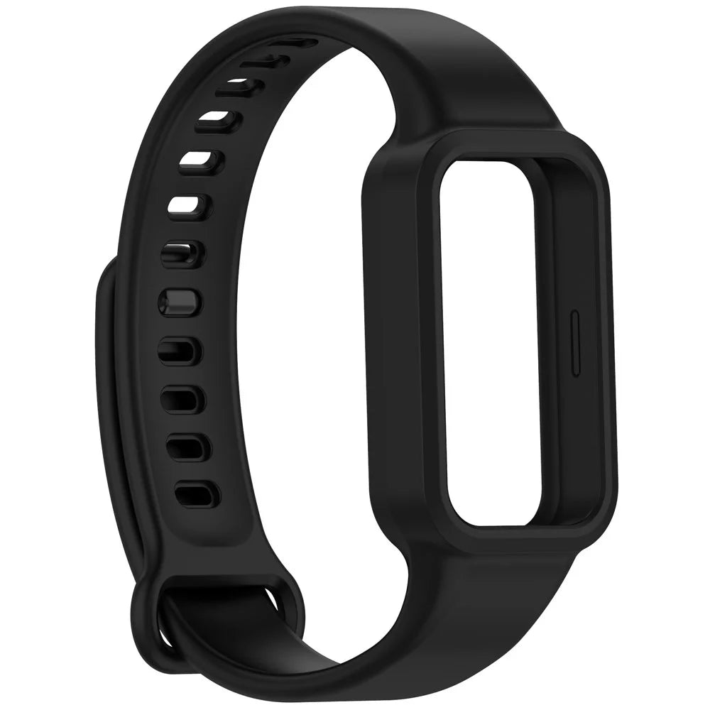 For Xiaomi Smart Band 9 Active / Redmi Band 3 Watch Band Soft Silicone Strap with Watch Case - Black - 4