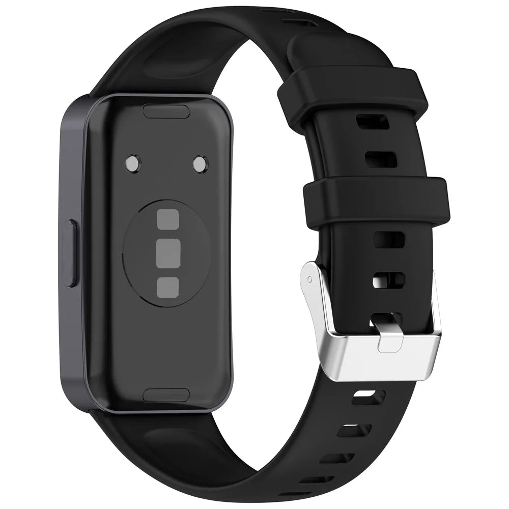 Silicone Watchband For Huawei Band 9  /  8 Replacement Strap with Steel Silver Buckle - Black - 1
