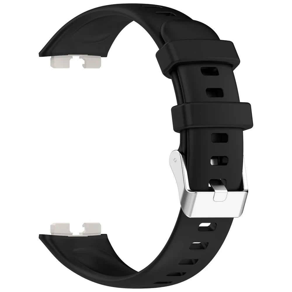 Silicone Watchband For Huawei Band 9  /  8 Replacement Strap with Steel Silver Buckle - Black - 2