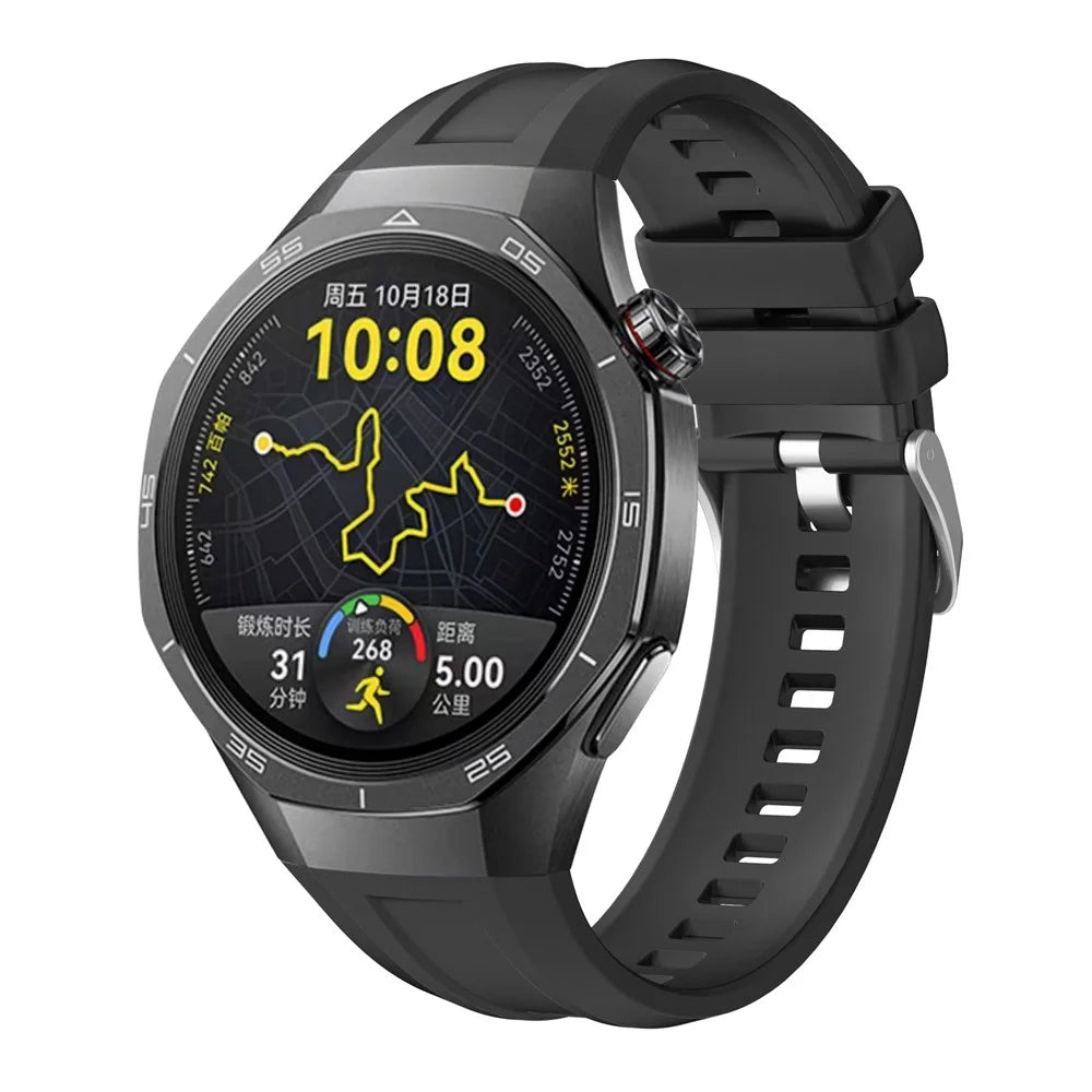 For Huawei Watch GT 5 Pro 46mm Silicone Watch Strap Adjustable Strap with Silver Buckle - Black - 4